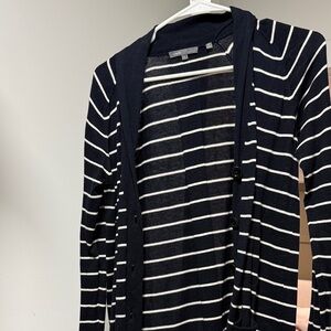 Vince Navy and White Striped Cardigan